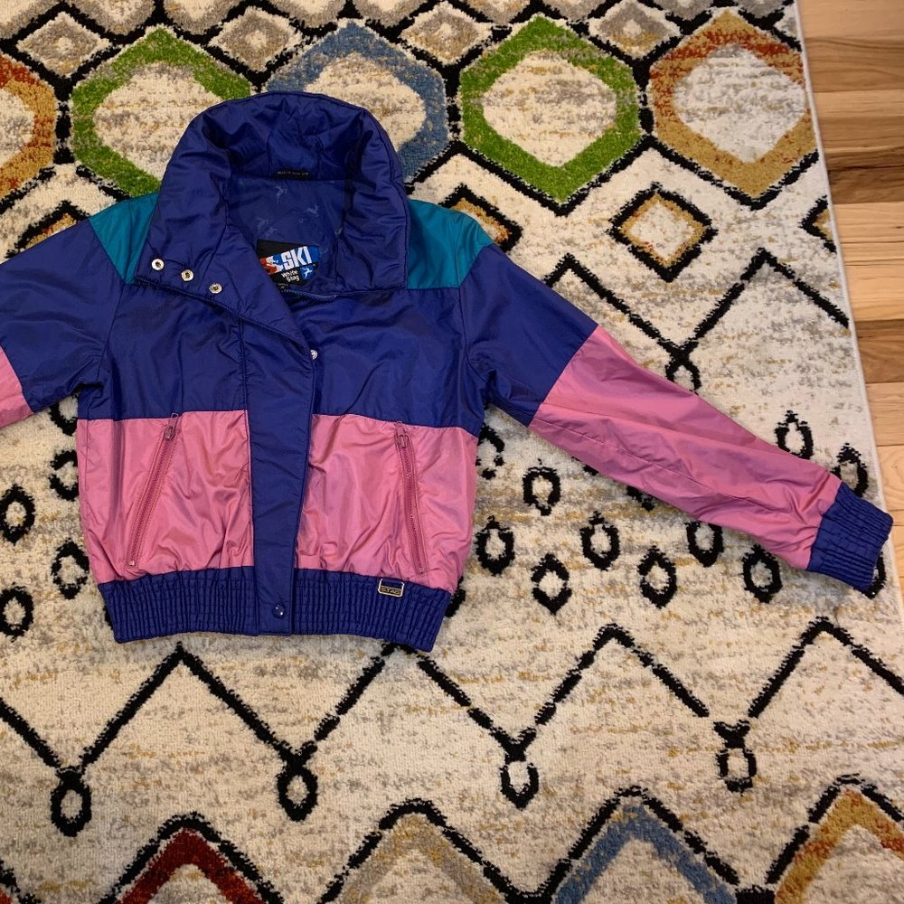 Ski White Stag Womens Medium Winter Snow Jacket Vintage 80s Pink Purple Teal